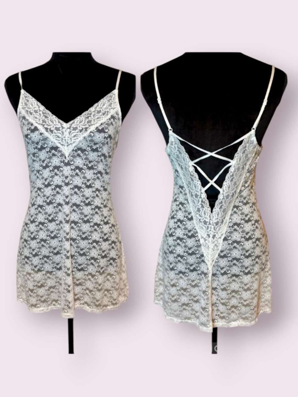 In Bloom White Lace Chemise Slip Dress Criss Cross Strappy Back Size Small